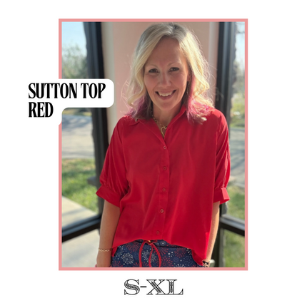 Sutton Button Up Top- Red