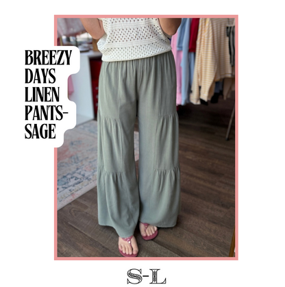 Breezy Days Linen Pant- Sage