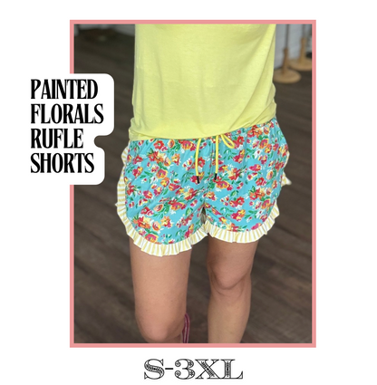 Painted Florals Ruffle Shorts