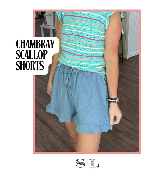 Chambray Scalloped Shorts-Light