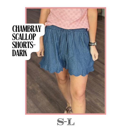 Chambray Scalloped Shorts-Dark