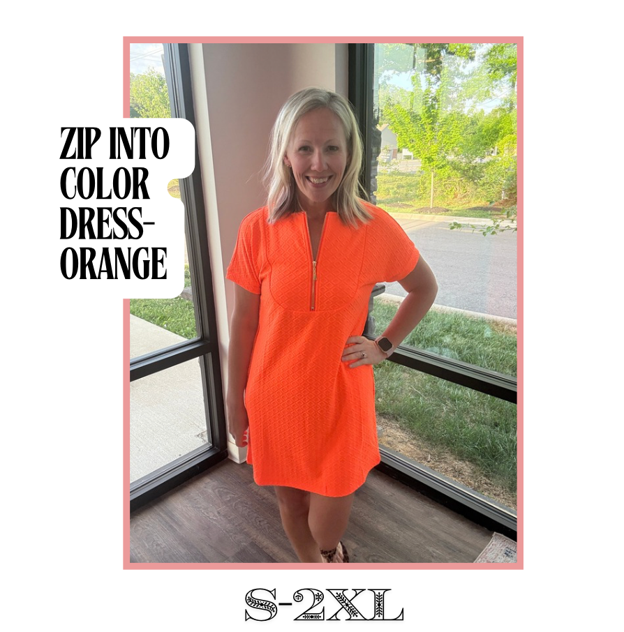 Zip into Color Dress- Orange