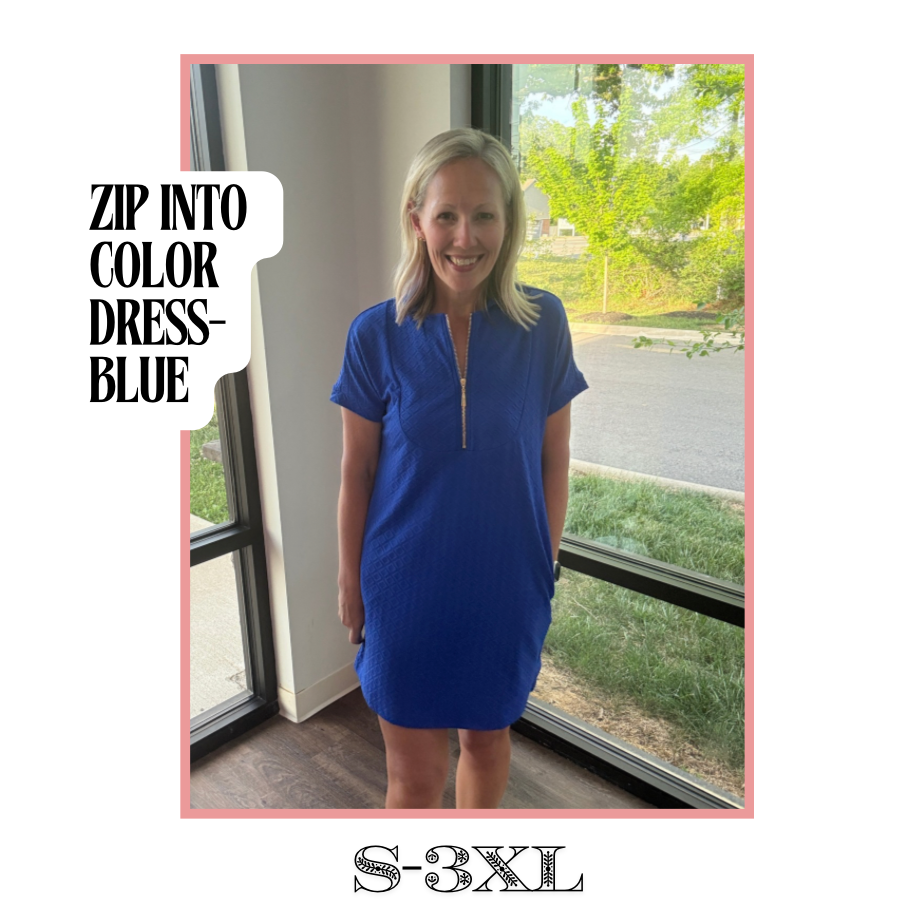 Zip into Color Dress- Blue