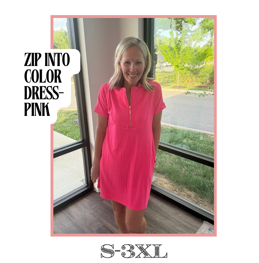 Zip into Color Dress- Pink