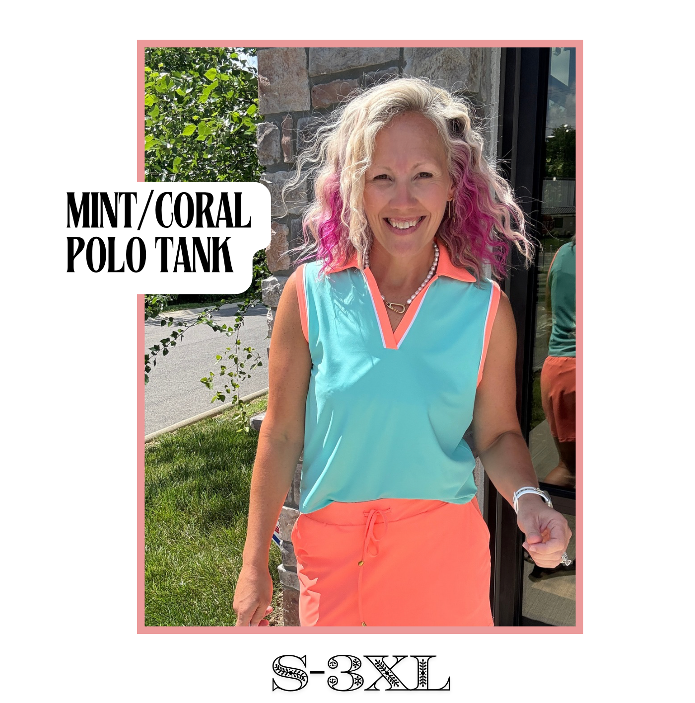 Mint/Coral Polo Tank