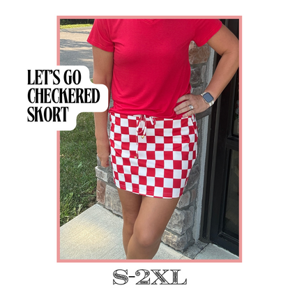 Let's Go Checkered Red Skort