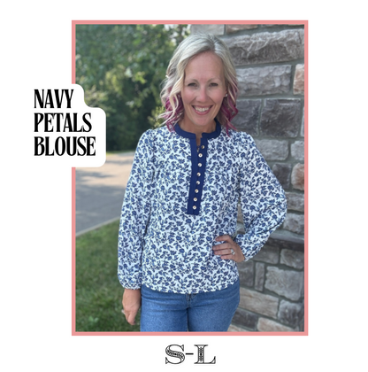 Navy Petals Blouse