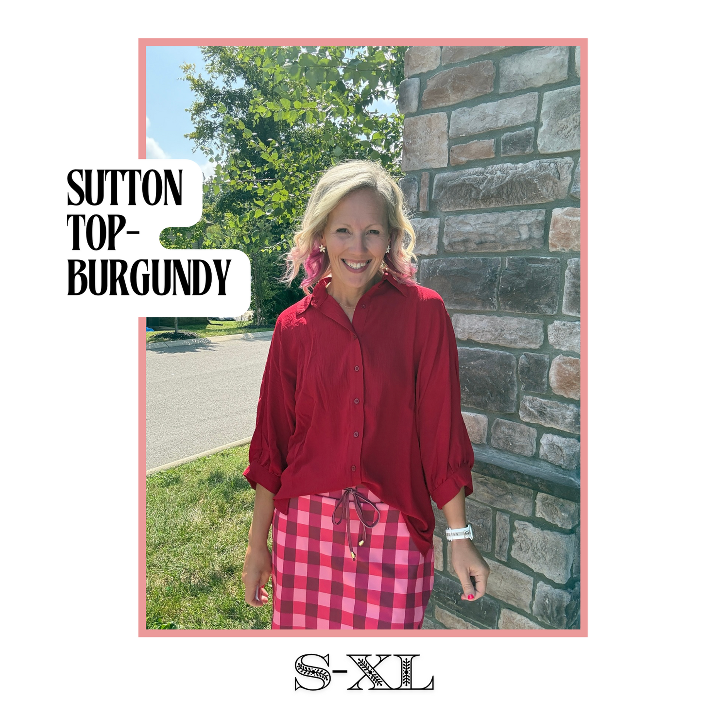 Sutton Button Up Top- Burgundy