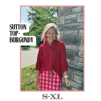 Sutton Button Up Top- Burgundy