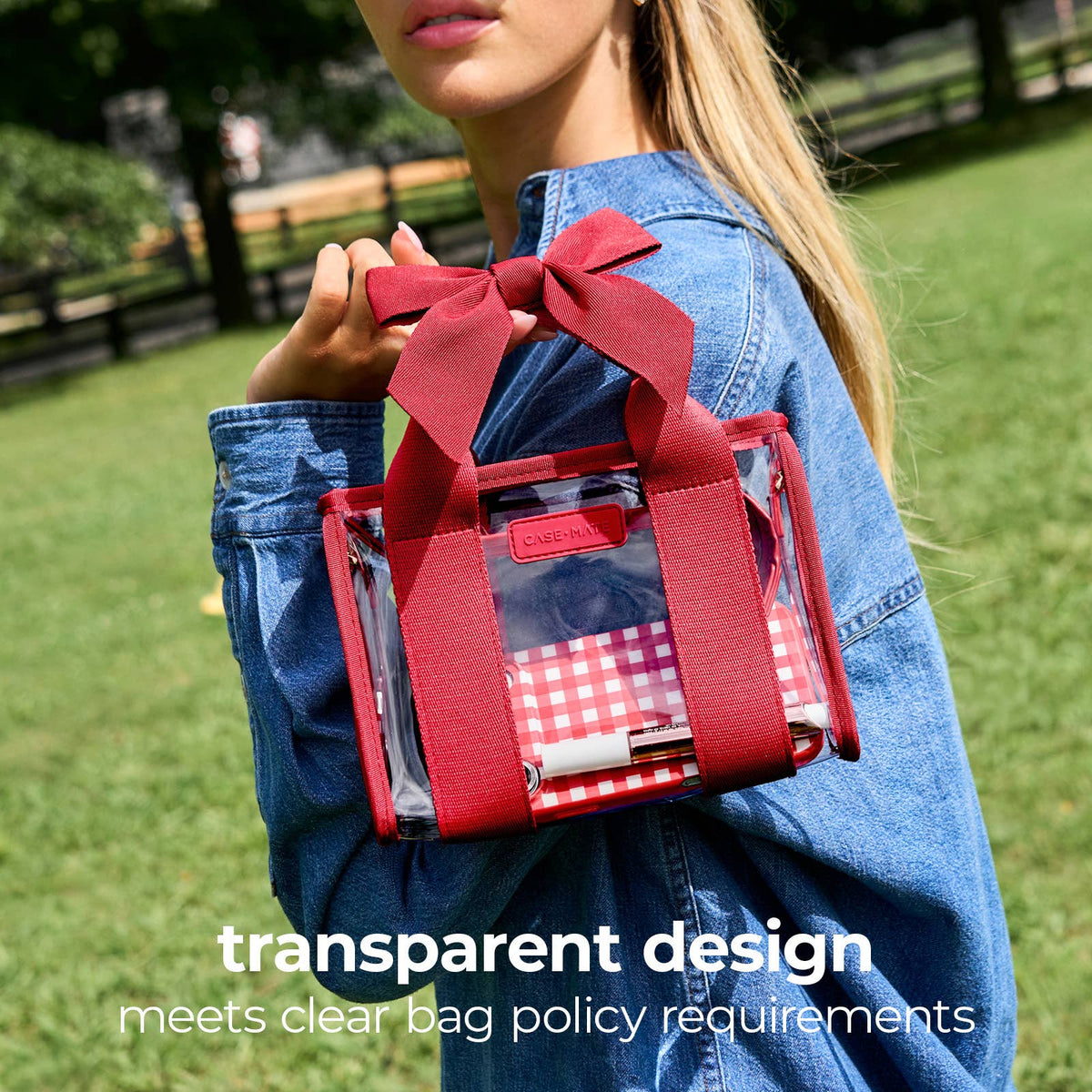 Varsity Red Bow Clear Stadium Bag