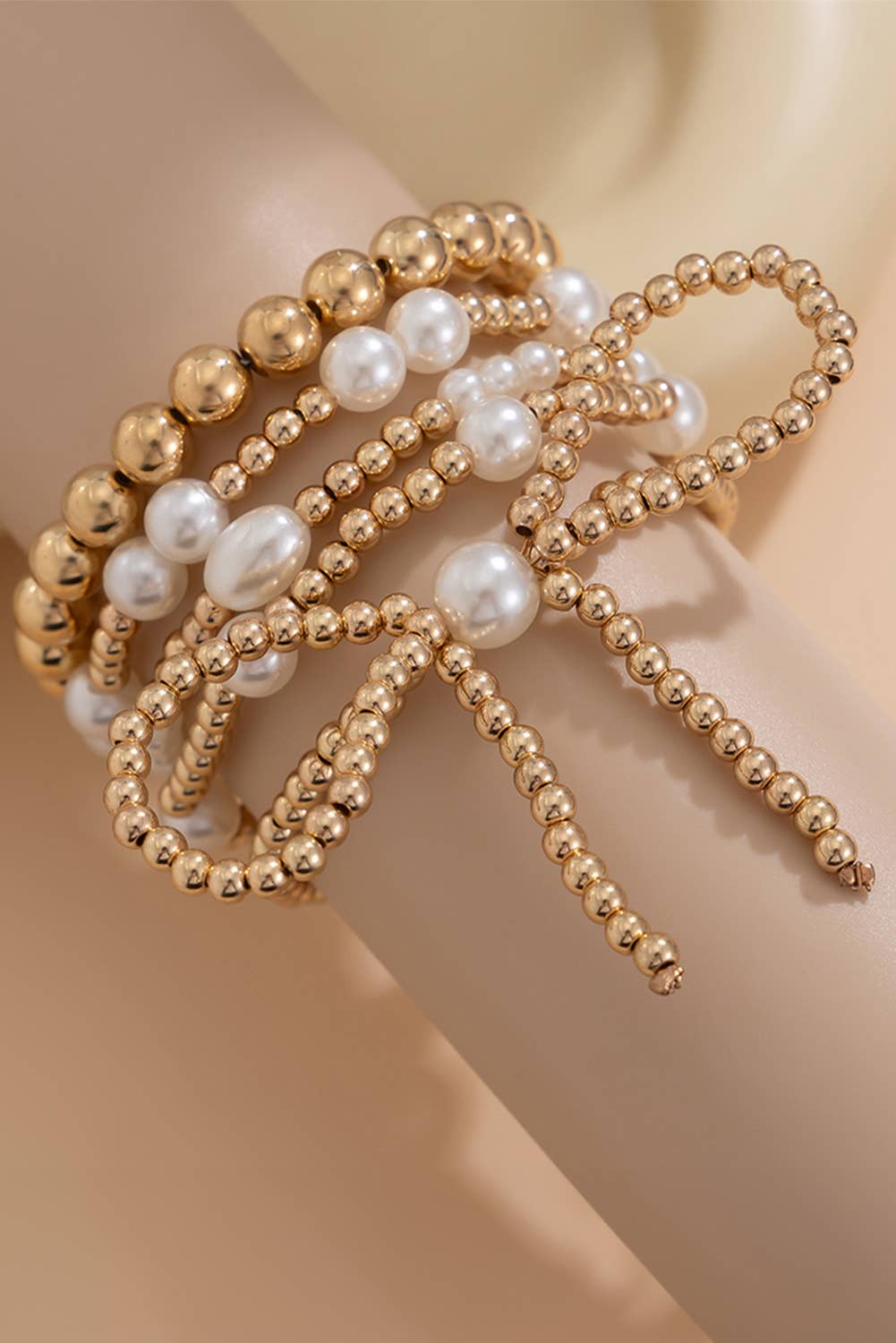 Bow Knot Pearl Beaded Bracelet Set