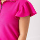 Quarter Zip with Flutter Sleeves- Hot Pink