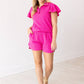 Quarter Zip with Flutter Sleeves- Hot Pink