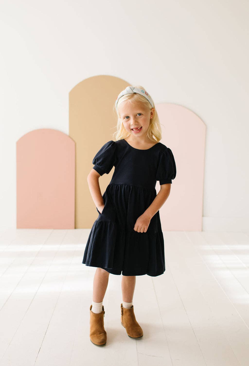 Puff Navy Twirl Dress