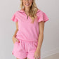 Quarter Zip with Flutter Sleeves- Pink
