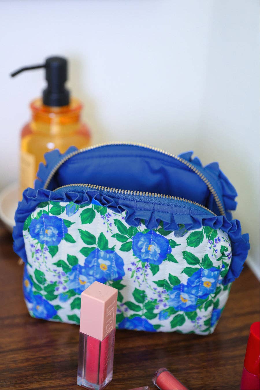 Caroline Floral Quilted Ruffle Bag