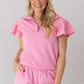 Quarter Zip with Flutter Sleeves- Pink