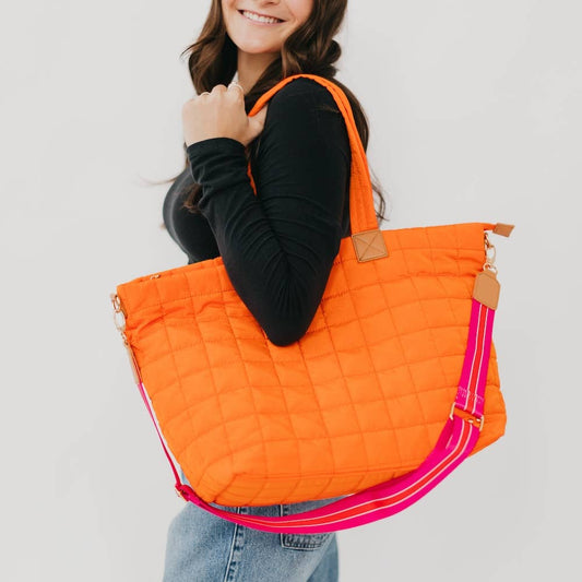 Quilted Tote Bag: Orange