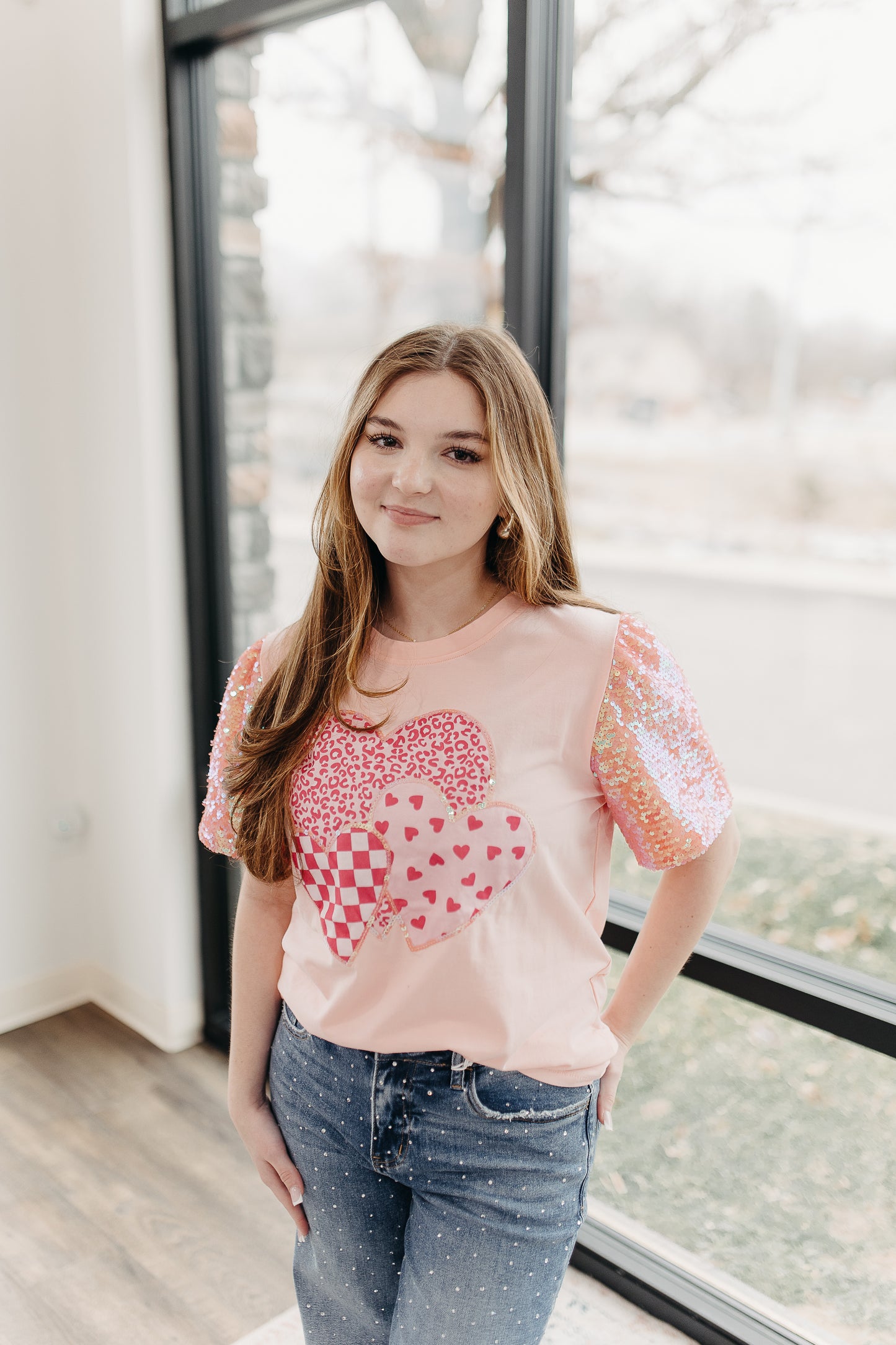 Heart on Pink Sequins Top