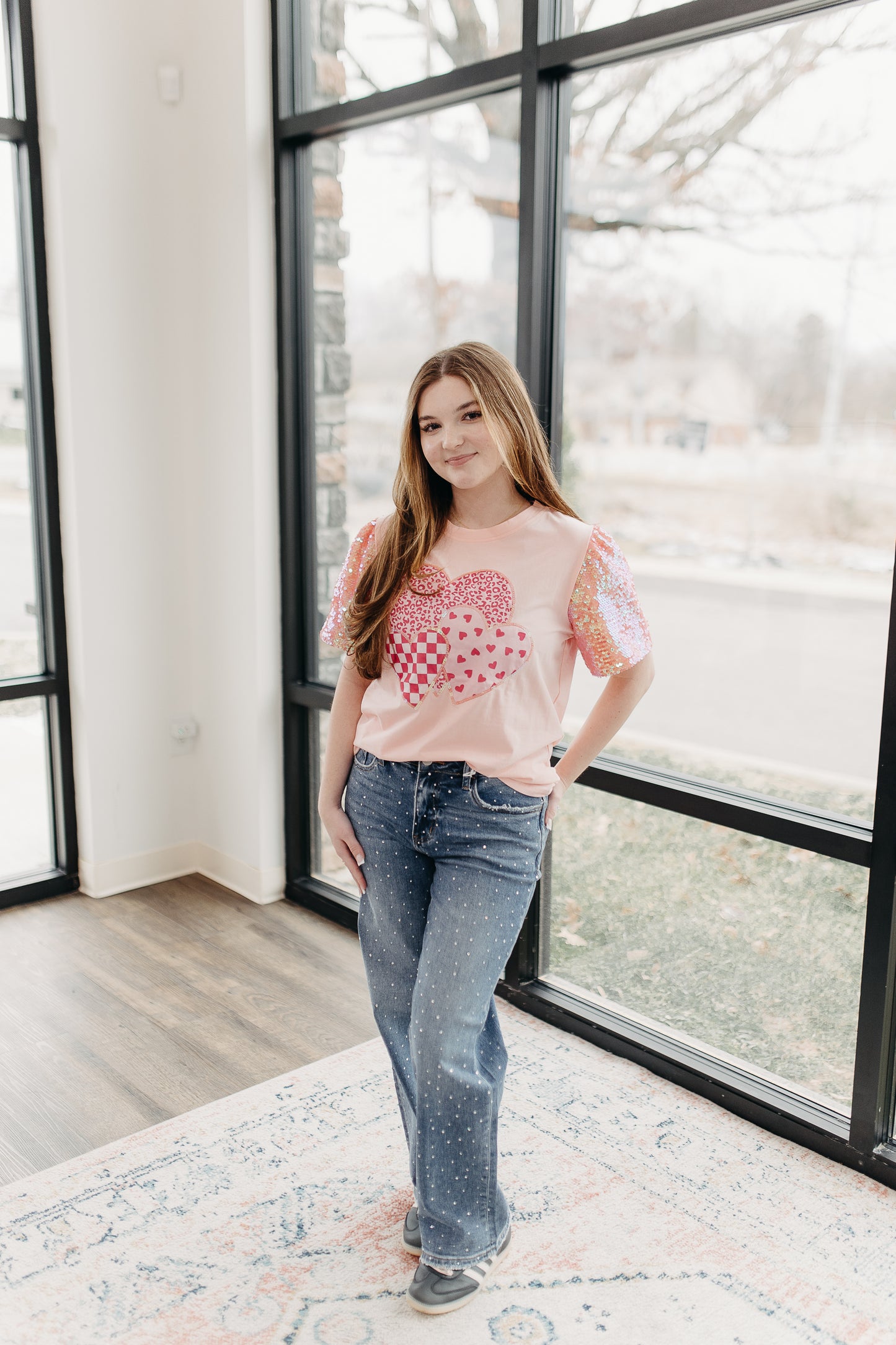 Heart on Pink Sequins Top