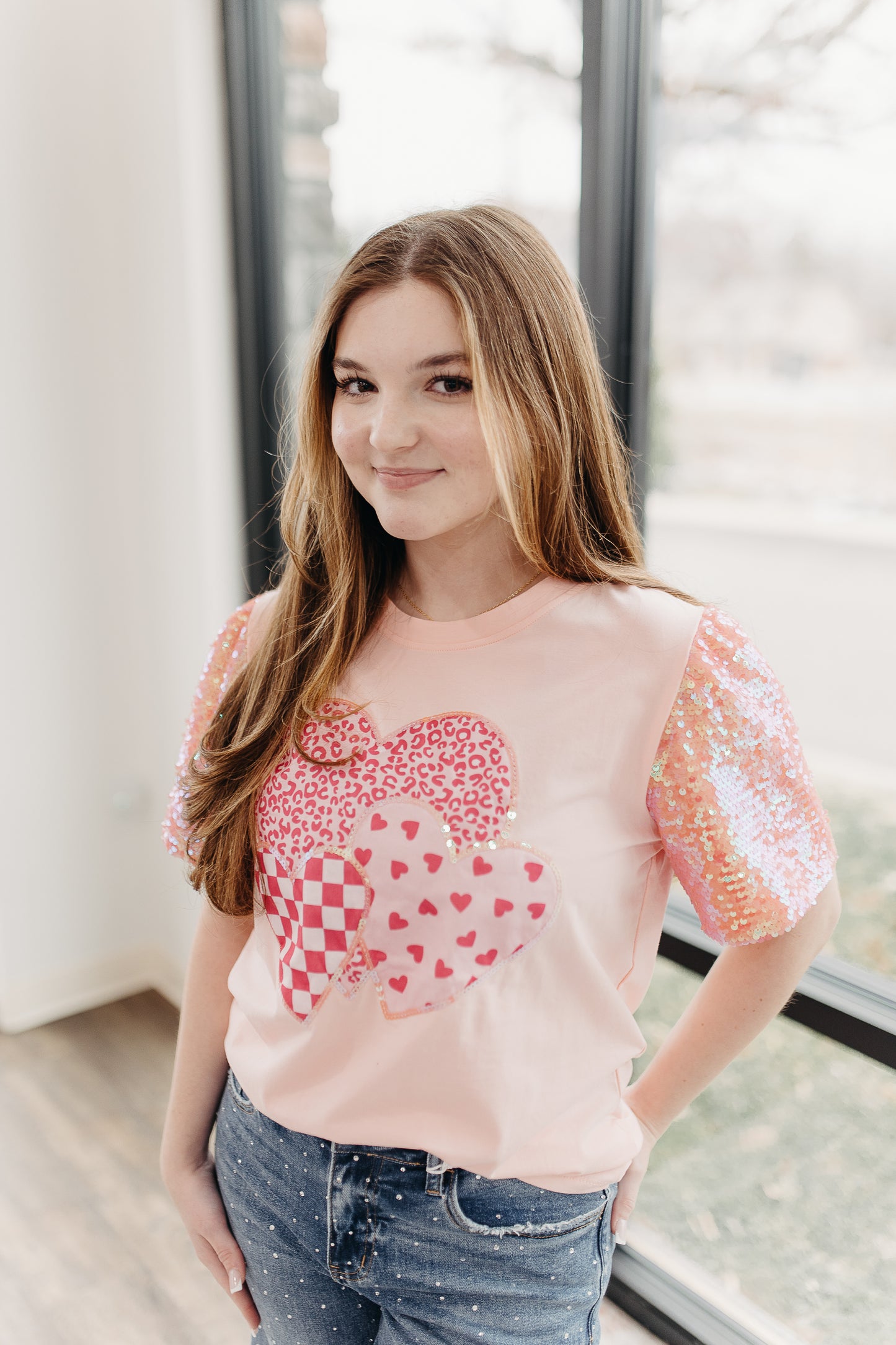Heart on Pink Sequins Top