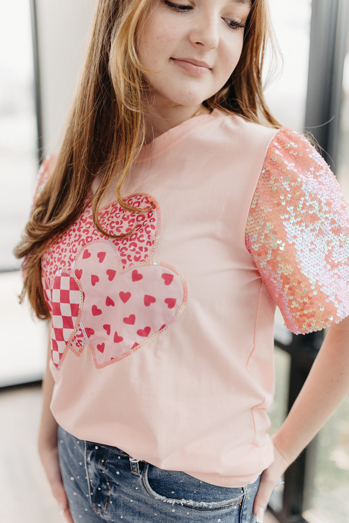 Heart on Pink Sequins Top
