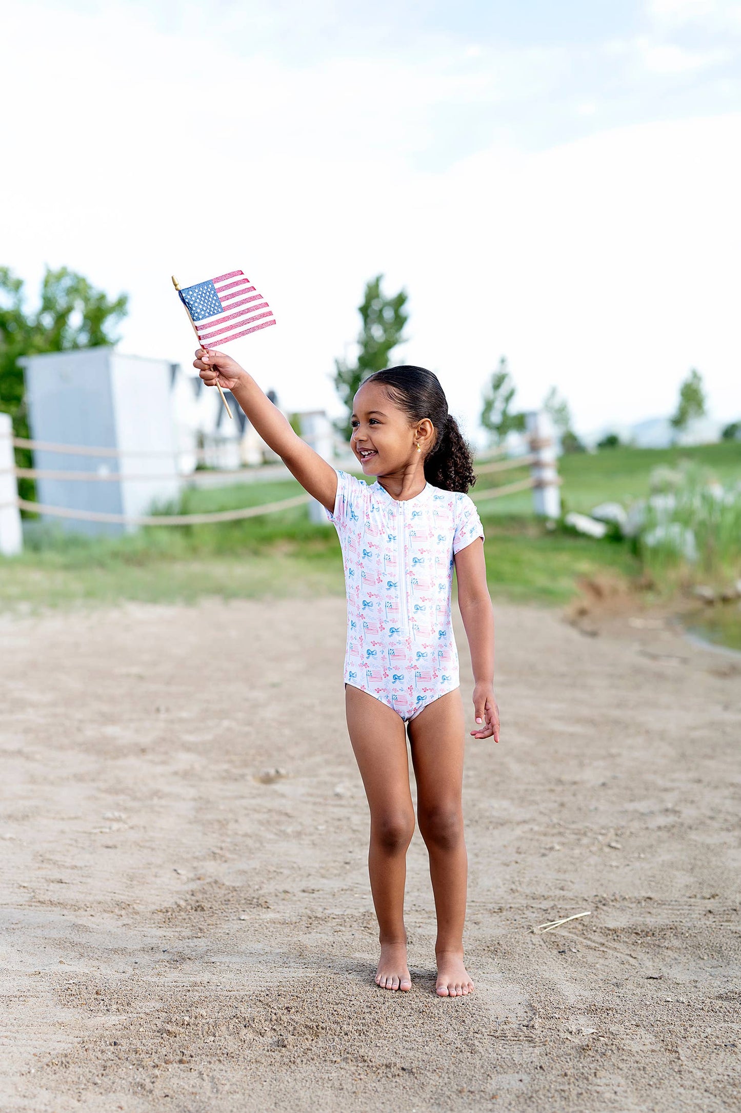 Patriotic Flags Zip Up Swim