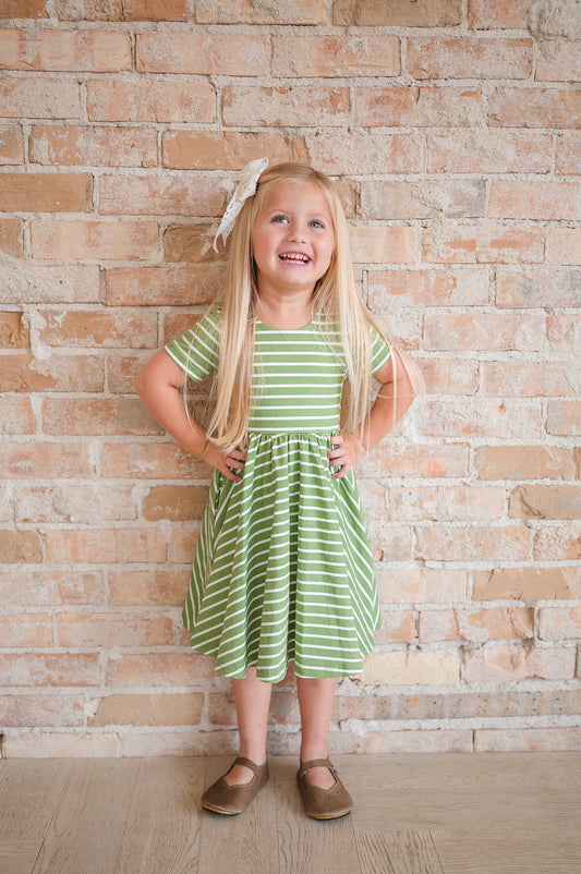 Asparagus Stripe Twirl Dress