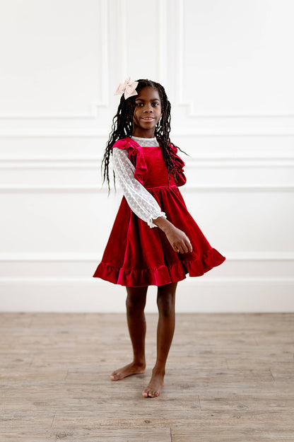 Pinny Dress in Ruby Velvet