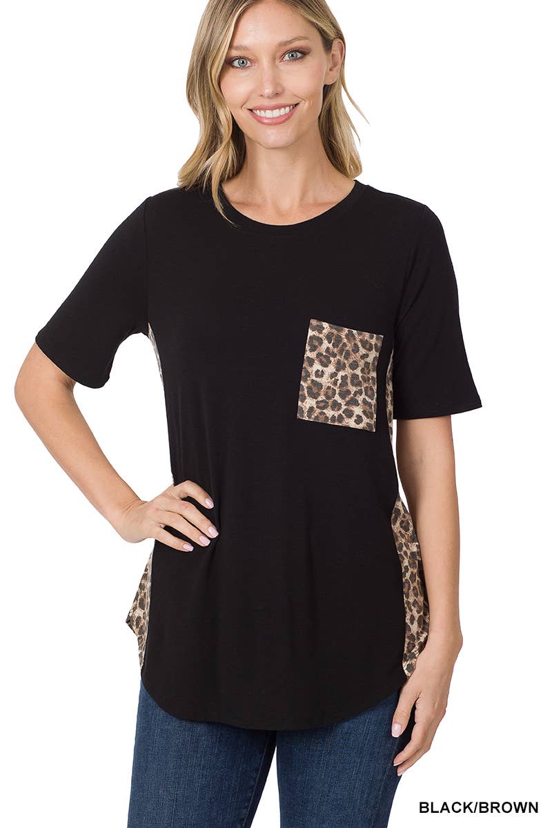 Leopard Front Pocket Top