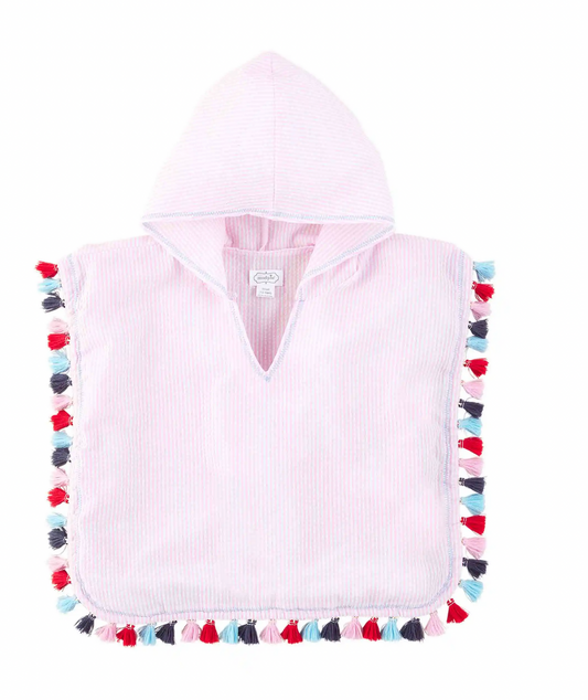 Seersucker Tassel Poncho