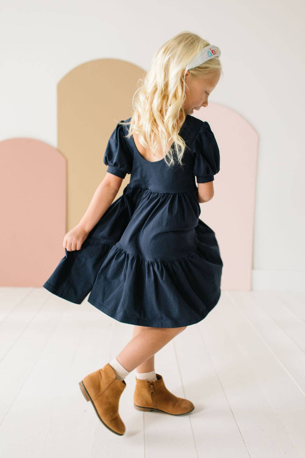 Puff Navy Twirl Dress