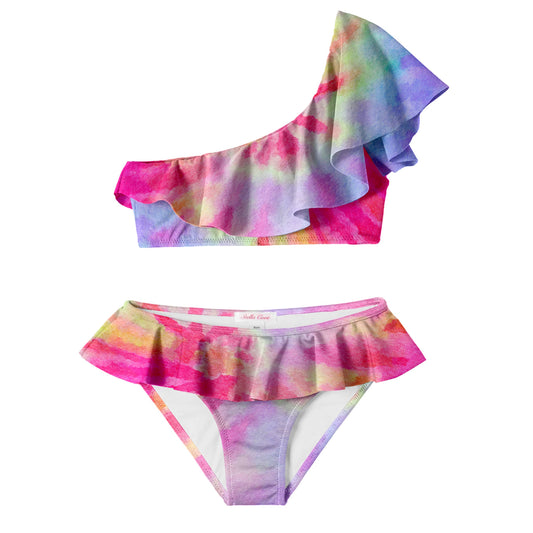 Pink Tie Dye One Shoulder Bikini