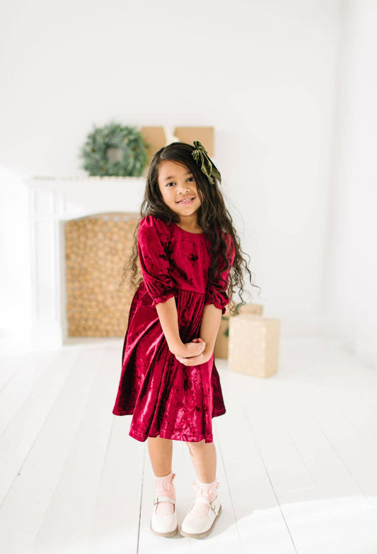 Crushed Cranberry Velvet Dress