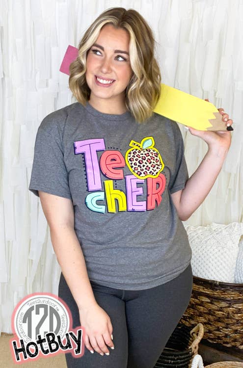 Colorful Apple Teacher Tee